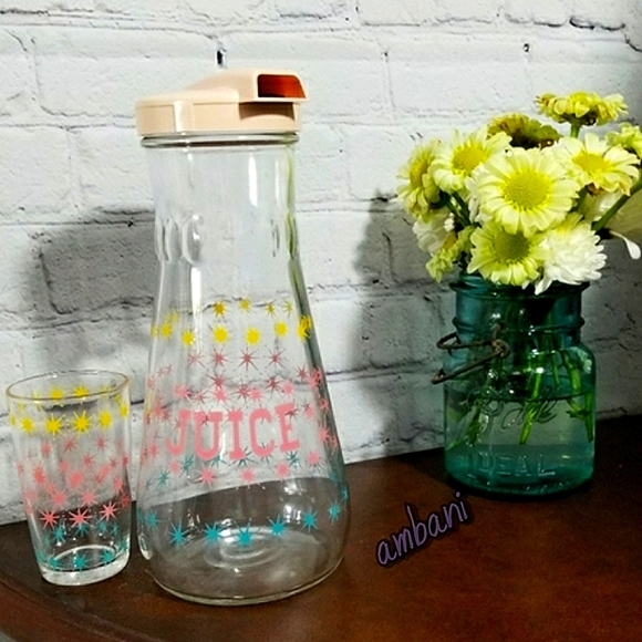 Juice Carafe, 1950s Atomic Starburst with Pale Pink Flap Lid⚡️ - Picture 3 of 7